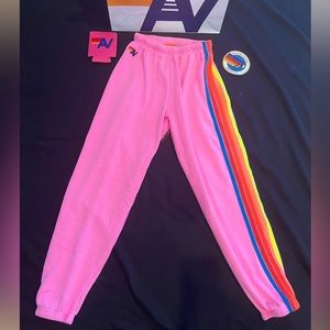 NWT Aviator Nation XS Pink 5 Stripe Sweatpants